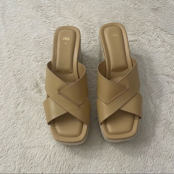 ZARA Heeled Leather Platform Wedges Size 36 (6) - Picture 4 of 13